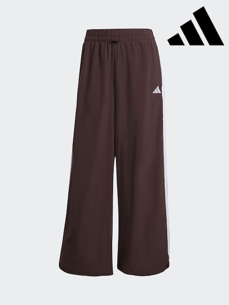 adidas Brown Essentials 3-Stripes Woven Wide Leg Trousers (F68188) | £38