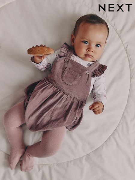 Purple/ White Cord Baby Romper and Long Sleeve Bodysuit and Tights 3 Piece Set (0mths-2yrs) (F68229) | £20 - £22