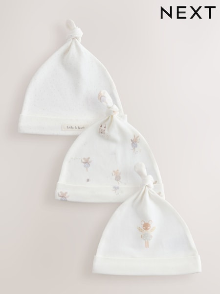 Ecru Fairy Mouse 3 Pack Tie Top Baby Beanies (0mths-2yrs) (F68231) | £6