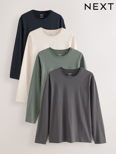 Black / Ecru / Navy / Sage Green Long Sleeve T-Shirts 4 Pack (F68272) | £44
