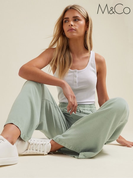 M&Co Green Acid Wash Wide Leg Trousers (F68275) | £33