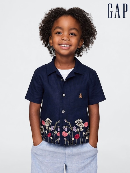 Gap Navy Blue Linen-Cotton Cabana Shirt (6mths-5yrs) (F68325) | £20