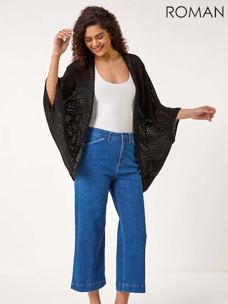 Roman Black Crochet Tunic Cardigan (F68374) | £32