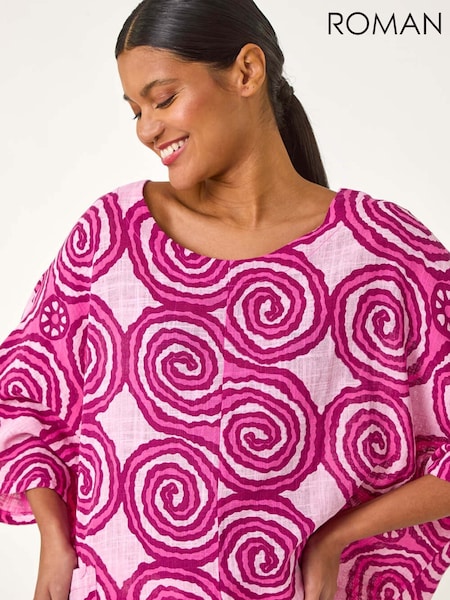 Roman Pink 100% Cotton Spiral Print Asymmetric Tunic Top (F68385) | £40