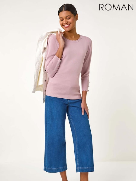 Roman Pink Diamante Button Scallop Edge Jumper (F68398) | £32