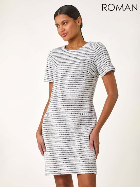 Roman White Textured Stretch Shift Dress (F68426) | £50