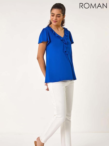 Roman Dark Blue Ruffle Front Stretch Top (F68431) | £32