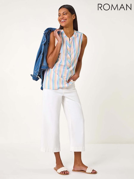 Roman White Stripe V-Neck 100% Cotton Vest Top (F68434) | £32
