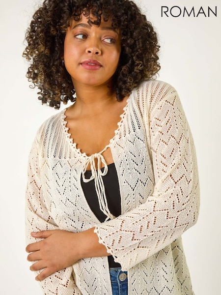 Roman Natural Curve Crochet Tie Front Cardigan (F68440) | £42