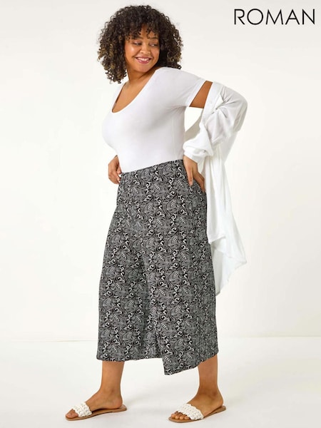 Roman Black Curve Abstract Print Culottes (F68445) | £32