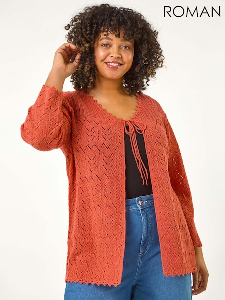 Roman Red Curve Crochet Tie Front Cardigan (F68455) | £42