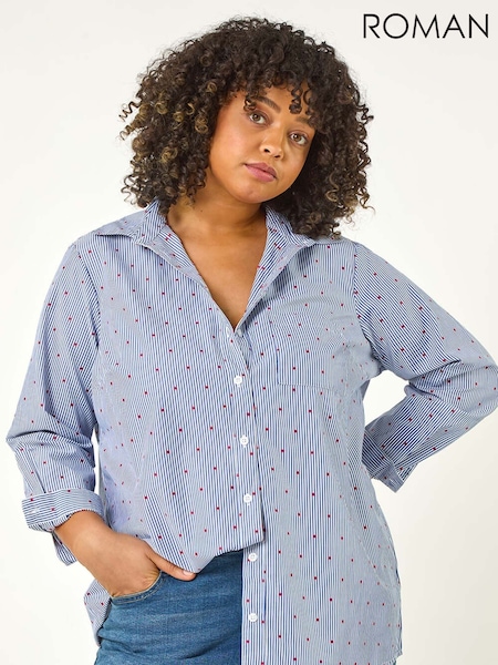 Roman Blue Curve Dobby Spot Stripe Shirt (F68469) | £36