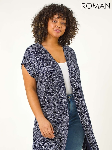 Roman Blue Curve Mono Print Stretch Cardigan (F68472) | £32