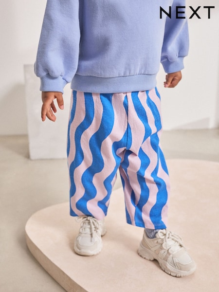 Blue/Lilac Wave Stripe Textured Barrel Leg Trousers (3mths-7yrs) (F68552) | £8 - £10