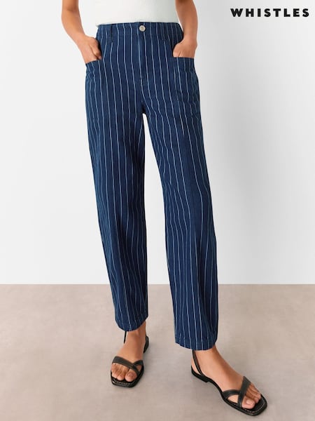 Whistles Blue 100% Cotton Pinstripe Barrel Leg Jeans (F68573) | £109