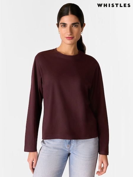 Whistles Red 100% Cotton Relaxed Long Sleeve T-Shirt (F68578) | £55