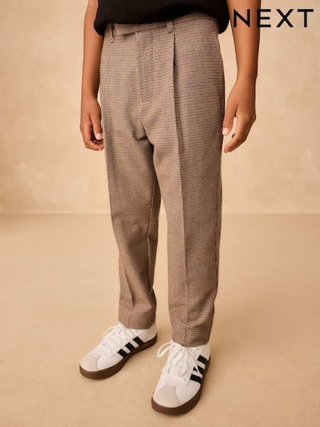 Tan Brown Smart Check Trousers (3-16yrs) (F68602) | £18 - £23