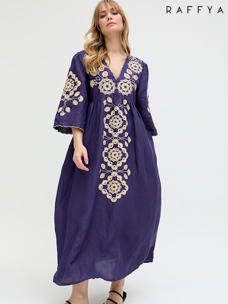 Raffya Blue Ariana Longline V-Neck Dress (F68623) | £130