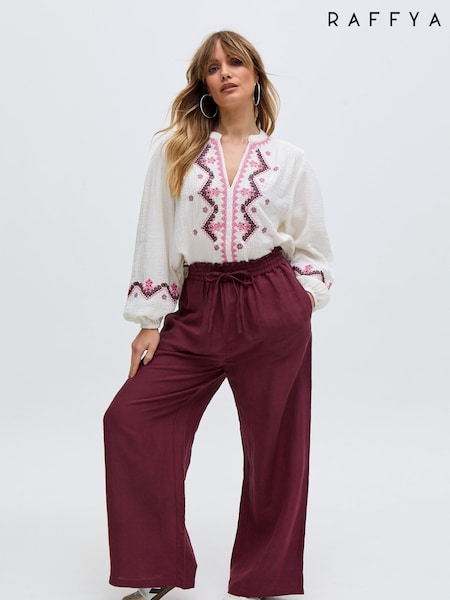 Raffya Red Paulina Wide Leg Linen Trousers (F68633) | £89