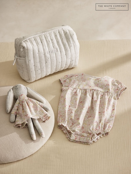 The White Company 100% Organic Cotton Petunia Floral My 1St Outfit & Toy Gift White Set (F68724) | £50