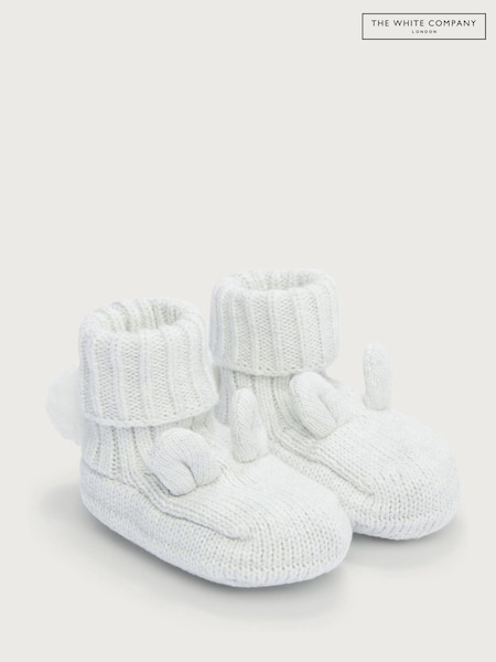 The White Company Grey 100% Organic Cotton Bunny Pom Knitted Pram Booties (F68747) | £18