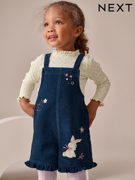Navy Bunny Corduroy Dungarees Top and Tights Set (3mths-7yrs) (F68757) | £28 - £32