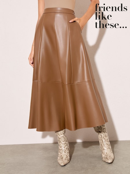Friends Like These Chocolate Brown Faux Leather Midi Skirt (F68785) | £44