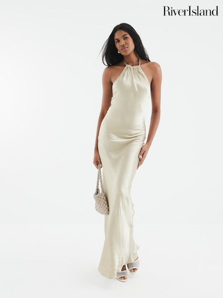River Island Gold Halter Slip Maxi Dress (F68834) | £59