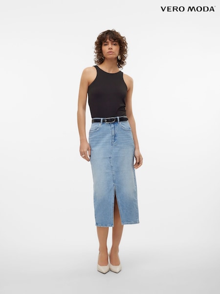 VERO MODA Blue High Waisted Denim Midi Skirt (F68975) | £42