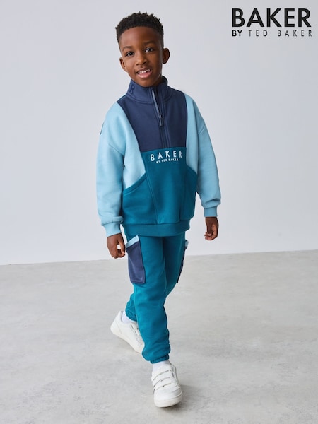 Baker By Ted Baker Blue Colourblock Half Zip Sweatshirts and Joggers 2 Piece Set (F69020) | £40 - £48