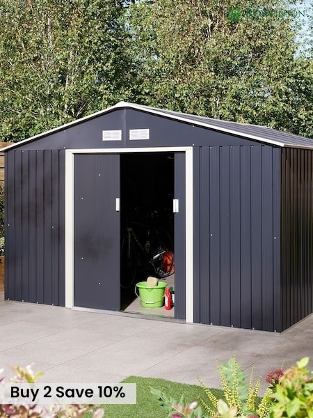Rowlinson Dark Grey Trentvale 10 x 12ft Metal Garden Apex Shed, Foundation Kit & Assembly (F69040) | £1,150