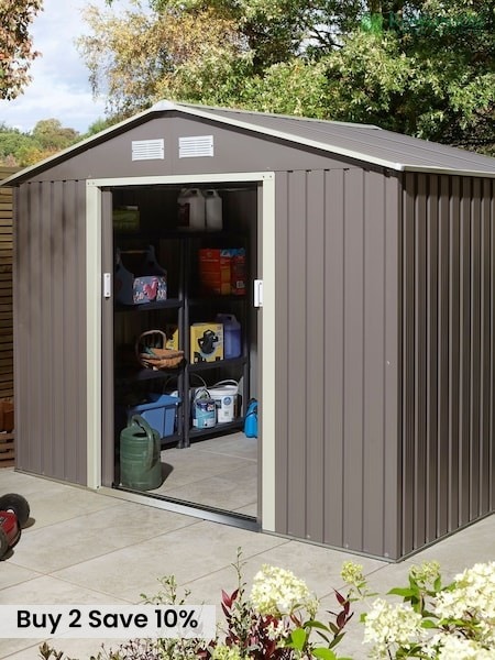 Rowlinson Light Grey Trentvale 8 x 6ft Metal Garden Apex Shed, Foundation Kit & Assembly (F69043) | £665