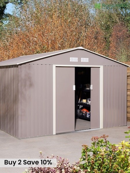 Rowlinson Light Grey Trentvale 10 x 12ft Metal Garden Apex Shed, Foundation Kit & Assembly (F69060) | £1,150