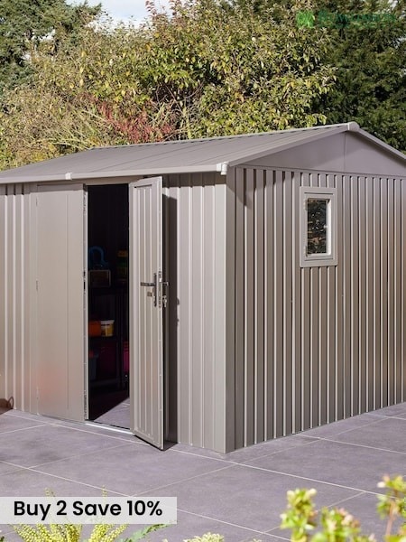 Rowlinson Grey Brentvale 10 x 10ft Metal Garden Apex Shed, Foundation Kit & Assembly (F69074) | £2,400