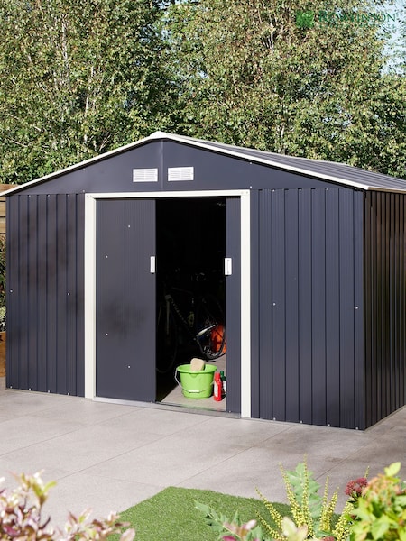 Rowlinson Dark Grey Trentvale 10 x 12ft Metal Garden Apex Shed with Foundation Kit (F69097) | £840