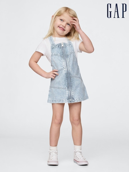 Gap Blue Cotton Patchwork Striped Denim Pinafore Dress (6mths-5yrs) (F69144) | £25