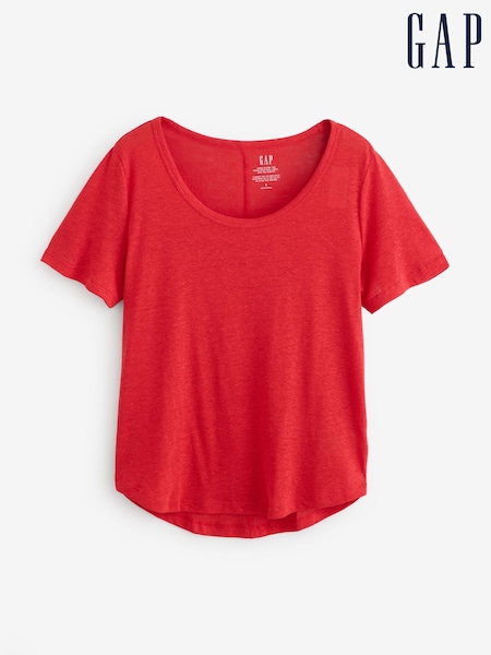 Gap Red Linen Blend Short Sleeve Scoop Neck T-Shirt (F69177) | £25