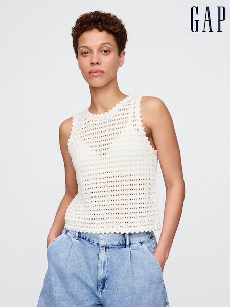 Gap White 100% Cotton Crochet Vest (F69180) | £25