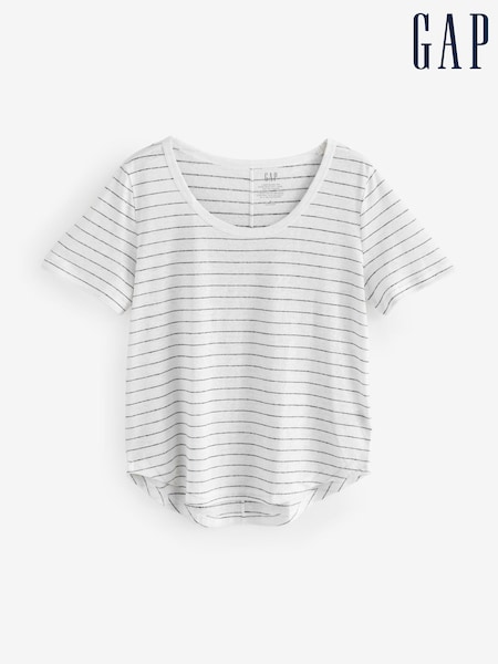 Gap White/Black Stripe Linen Blend Short Sleeve Scoop Neck T-Shirt (F69185) | £25