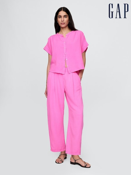 Gap Pink 100% Cotton Crinkle Gauze Easy Barrel Trousers (F69189) | £45