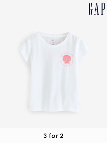 Gap White Shell Logo Short Sleeve Crew Neck T-Shirt (F69222) | £10