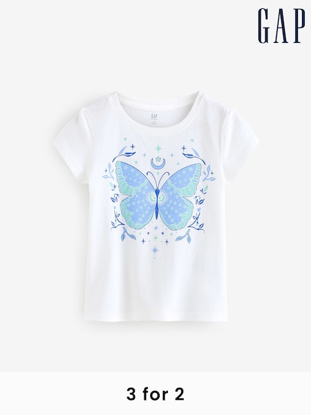 Gap White/Blue Butterfly Logo Short Sleeve Crew Neck T-Shirt (F69225) | £10