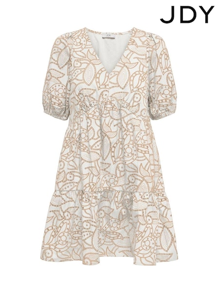 JDY White Short Embroidered 100% Cotton Dress (F69234) | £45