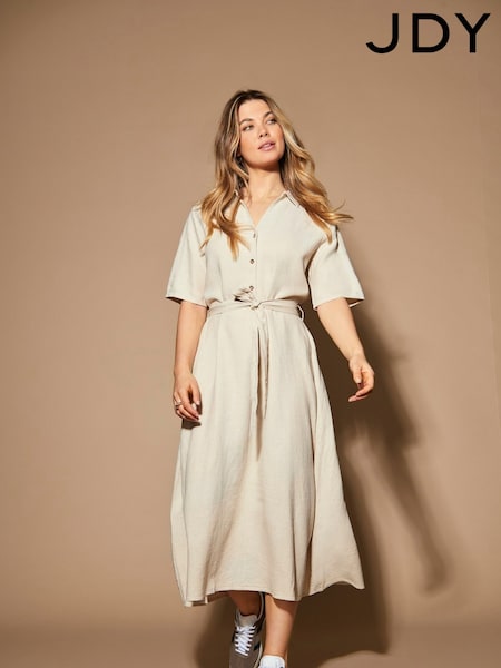 JDY Grey Linen Blend Midi Shirt Dress (F69241) | £45