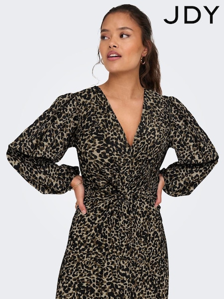 JDY Brown Leopard Print Knit Midi Dress (F69244) | £36