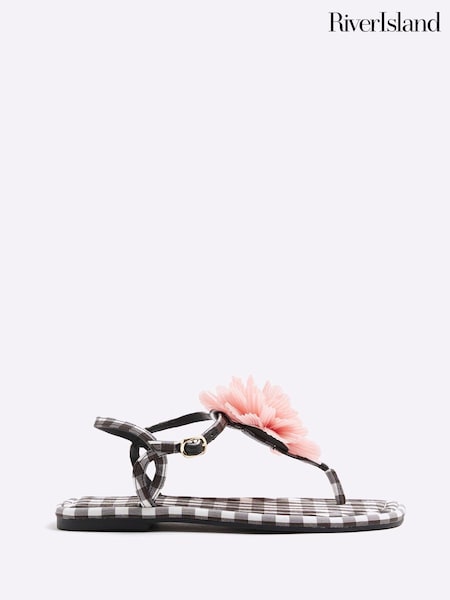 River Island Black 3D Flower Strappy Sandals (F69316) | £32
