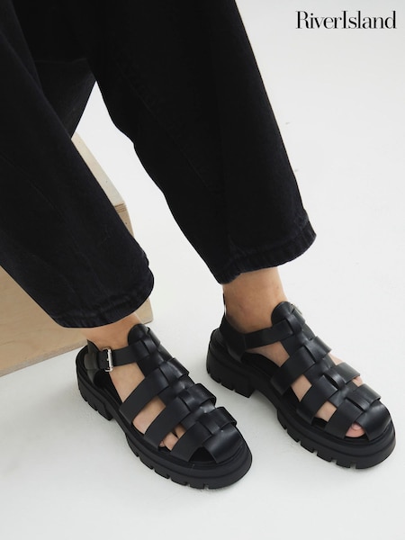 River Island Black Chunky Fisherman Shoes (F69324) | £40