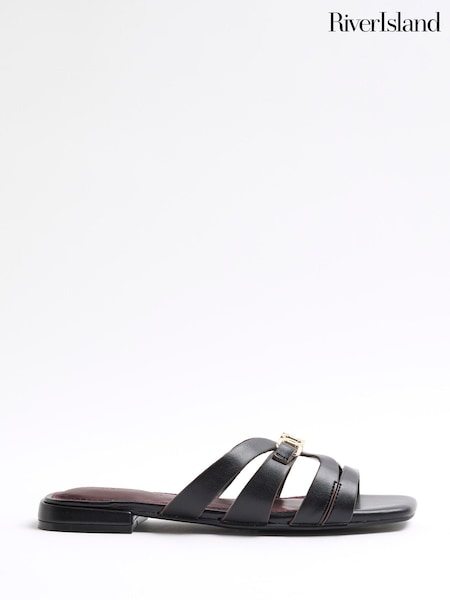 River Island Black Strappy Flat Mules (F69336) | £34