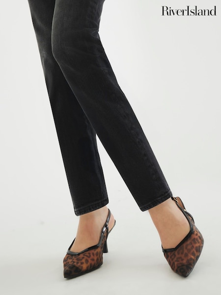 River Island Brown Leopard Print Mesh Court Shoes (F69374) | £36