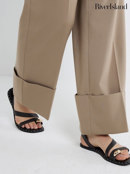 River Island Brown Studded Strappy Leather Sandals (F69385) | £40
